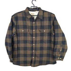 Mens Red Head Brand Brown & Black Plaid Flannel Shirt Jacket Sherpa Lined XL